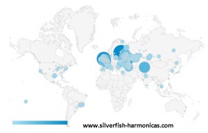 Wordwide website interest in www.silverfish-harmonicas.com